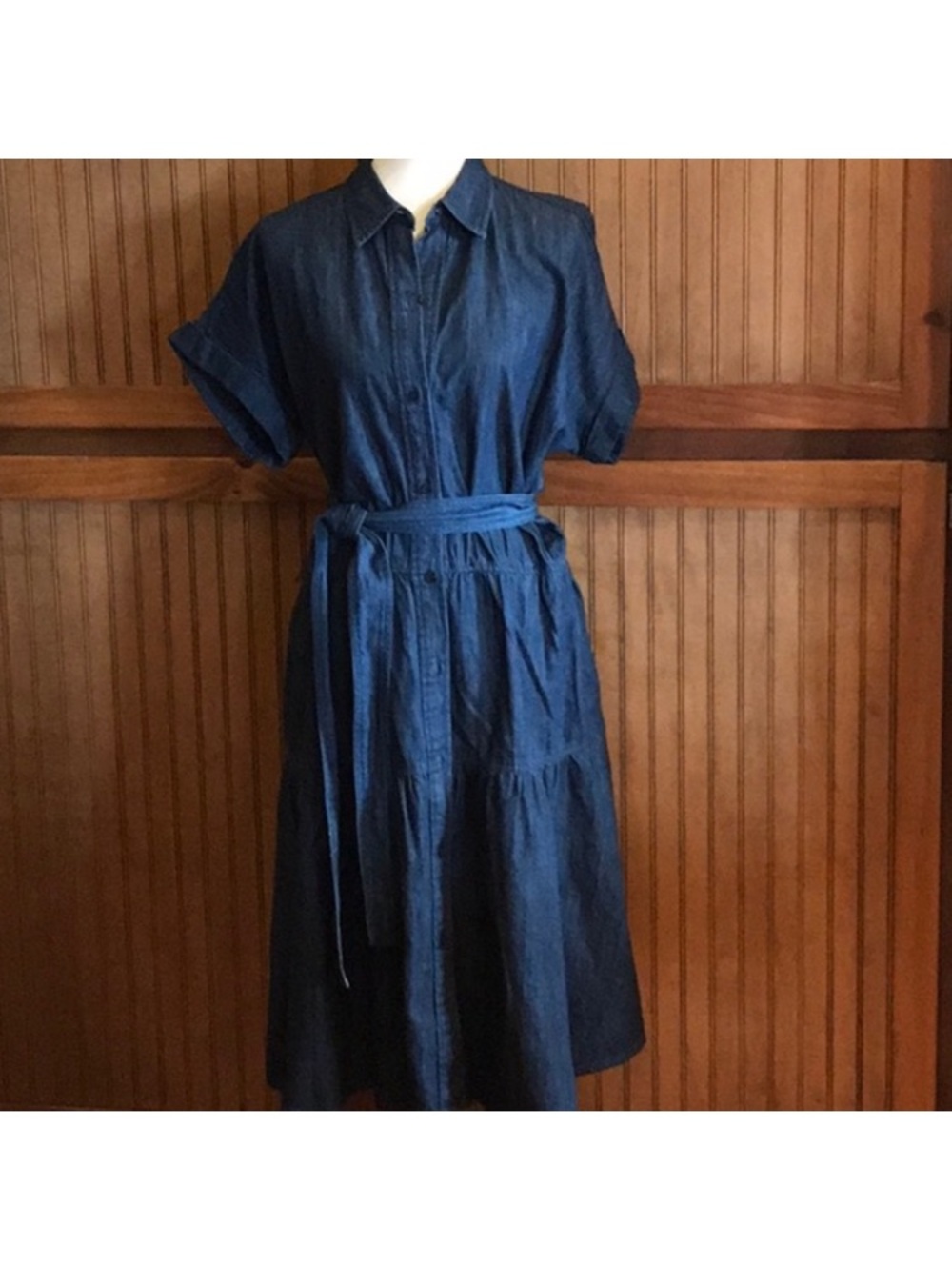Ralph Lauren Indigo Denim Midi Shirt Dress with Waist Tie
